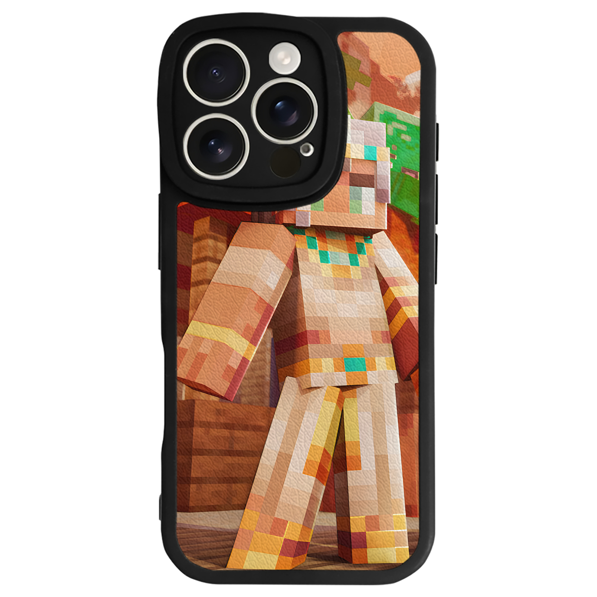 （画像用） マインクラフト ブロックの世界 Minecraft MC Block world 【iPhone 16シリーズ対応】シリコンスマホケース（レザー調） 材質：シリコン